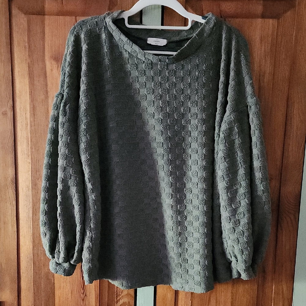 Entro Green Textured Crew Neck Sweater